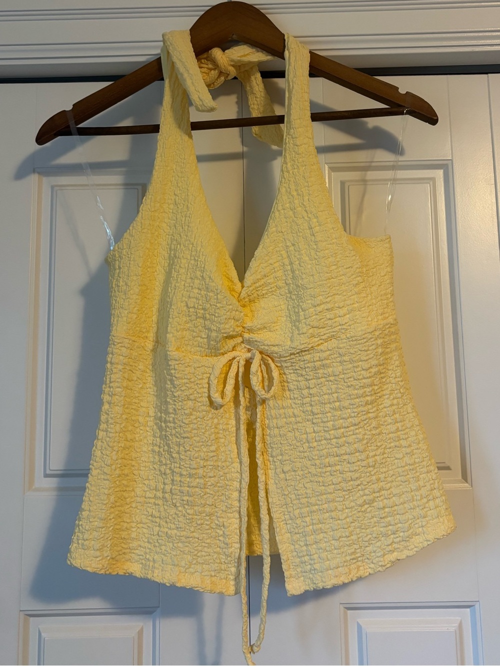 See you Monday, pastel yellow halter top